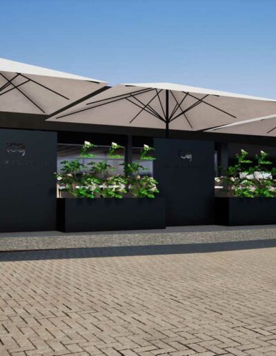 Aménagement terrasse Claustras alu avec découpe laser & bacs de plantation